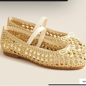 J Crew Crewcuts Girls Gold Ballet Flats Size 3